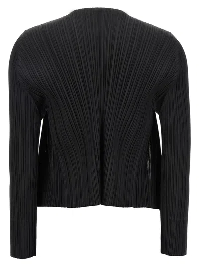 Issey Miyake Long Sleeve Cardigan Featuring A Pleated Design In Black