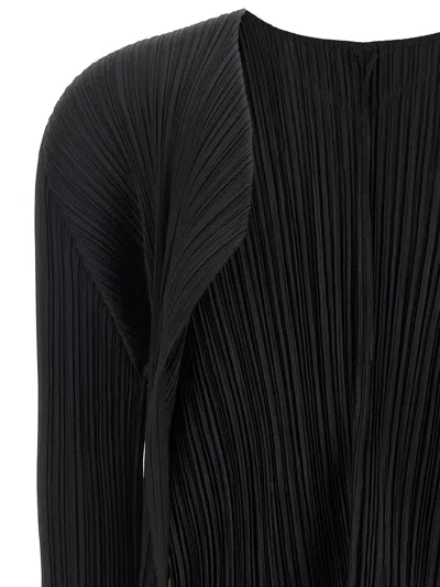Issey Miyake Long Sleeve Cardigan Featuring A Pleated Design In Black