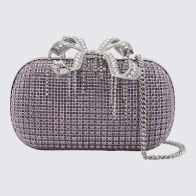Self-portrait Shimmering Crystals Clutch Bag In Purple