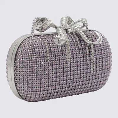Self-portrait Shimmering Crystals Clutch Bag In Purple