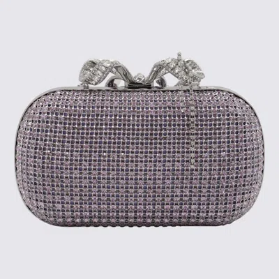 Self-portrait Shimmering Crystals Clutch Bag In Purple