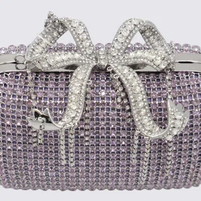 Self-portrait Shimmering Crystals Clutch Bag In Purple