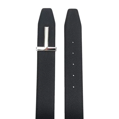 Tom Ford Textured Leather Belt With Distinctive Metallic Buckle In Blue