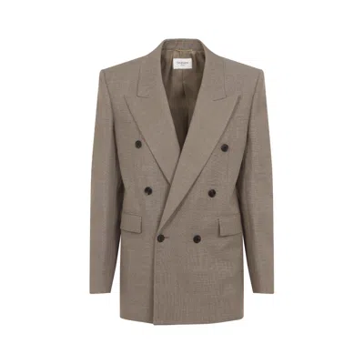 Saint Laurent Blazer Nude & Neutrals In Gray