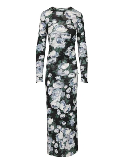 Stella Mccartney Bunch Of Roses Mesh Long Dress Dresses Multicolor In Green