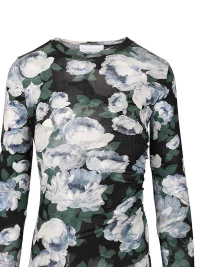 Stella Mccartney Bunch Of Roses Mesh Long Dress Dresses Multicolor In Green