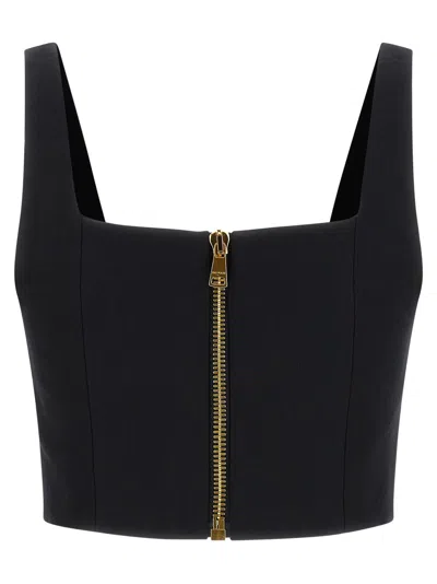 Balmain Cropped Sleeveless Top Gold Button Detail In Black