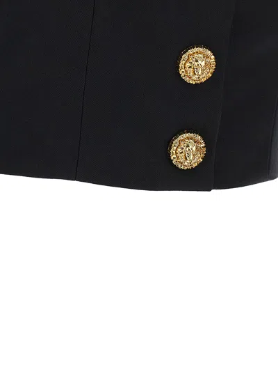 Balmain Cropped Sleeveless Top Gold Button Detail In Black
