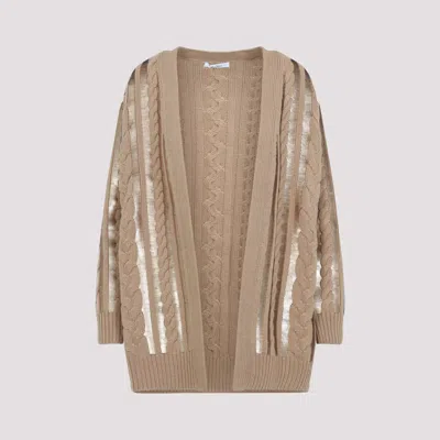 Max Mara Mirco Cable Knit Sequined Cardigan In Brown