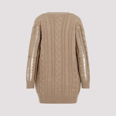 Max Mara Mirco Cable Knit Sequined Cardigan In Brown
