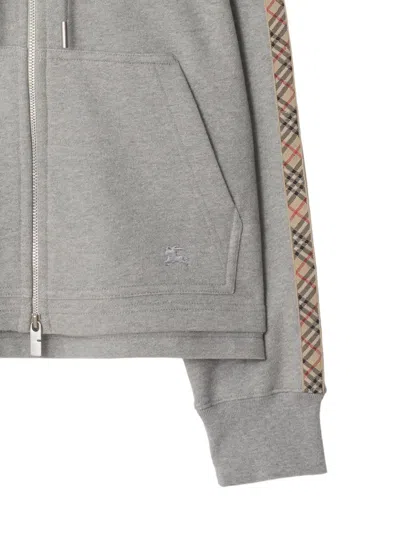 Burberry Check Detail Cotton Hoodie Patterned Sleeves