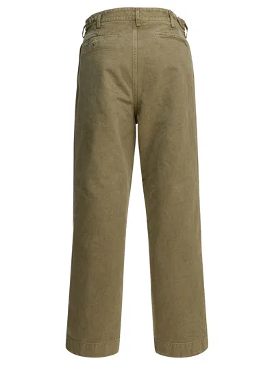 Auralee Chino Trousers Pleated Front Belt Loops Pockets In Green