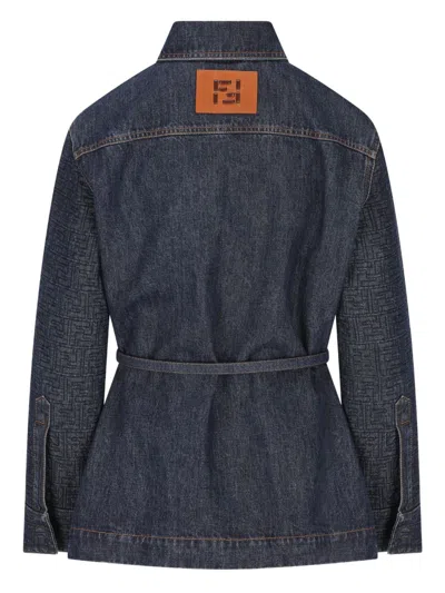 Fendi Go-to Denim Shirt Jacket With Quilted Ff Motif Clothing In Blue