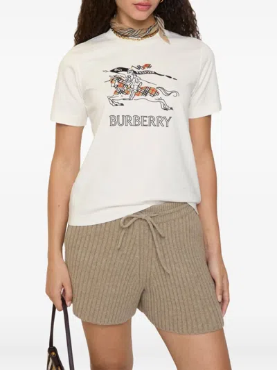 Burberry Equestrian Knight Design Cotton T-shirt In White