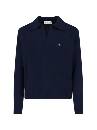 Vivienne Westwood Crewneck Sweater Long Sleeves Ribbed Trims In Blue