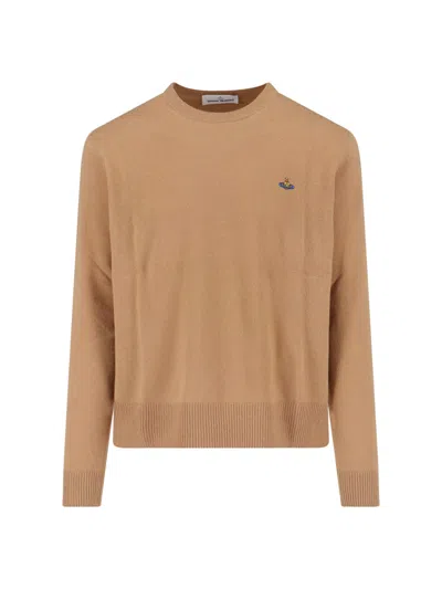 Vivienne Westwood Knitted Crew Neck Sweater Long Sleeves In Brown