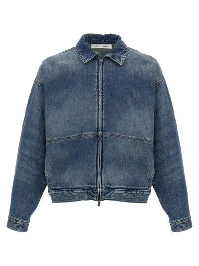 Fear Of God Essential Denim Trucker Puffer Jackets Blue In Blue