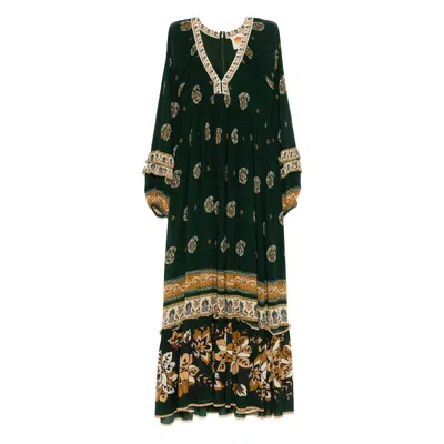 Farm Rio Ayla Long-sleeve V-neck Maxi Dress In Black