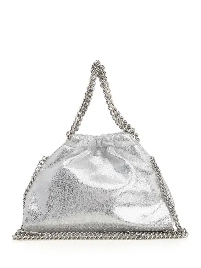 Stella Mccartney Falabella Mini Drawstring Bag Eco Shiny Dotted Chamois W/palladium Color Chain Shoulder Bags Silver In Silver