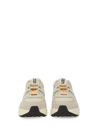 Tod's Low Top Leather Sneakers With Contrast Sole In White