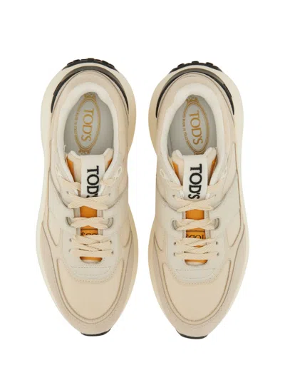 Tod's Low Top Leather Sneakers With Contrast Sole In White