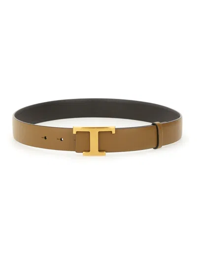 Tod's Leather Belt Adjustable Gold-tone Buckle In Brown