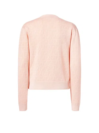 Fendi Ff Jacquard Wool Cardigan In Pink