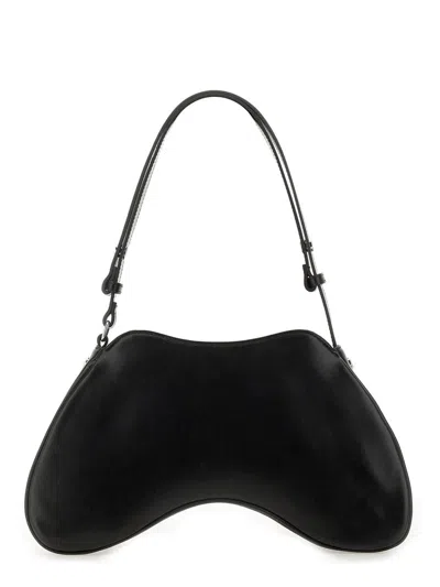 Diesel Play-semi Gloss Leather Shoulder Bag In Black