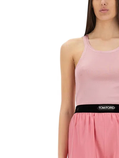 Tom Ford Pink Solid Round Neck Top In Pink