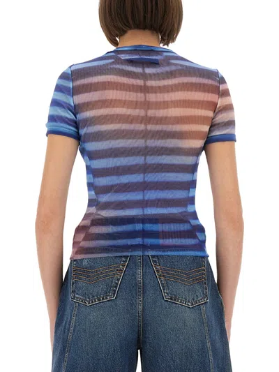 Jean Paul Gaultier Striped Slim Fit Round Neck Top In Blue