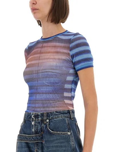 Jean Paul Gaultier Striped Slim Fit Round Neck Top In Blue