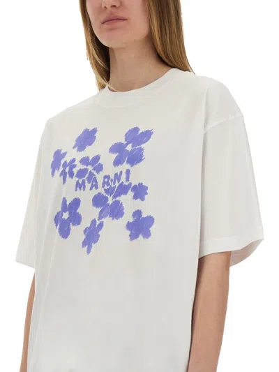 Marni Tee With Logo Floral Print In White