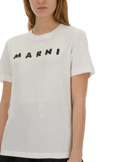 Marni Oversized Cotton T-shirt With Front Logo In White