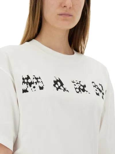 Marni Cotton T Shirt With Logo In White