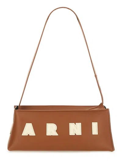 Marni Womens Zo722 Museo Leather Baguette Shoulder Bag In Brown