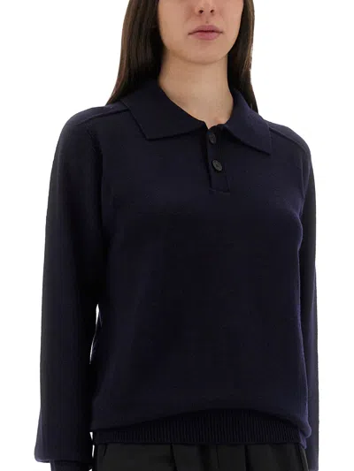 Studio Nicholson Blue Solid Shirt Collar Sweater In Blue