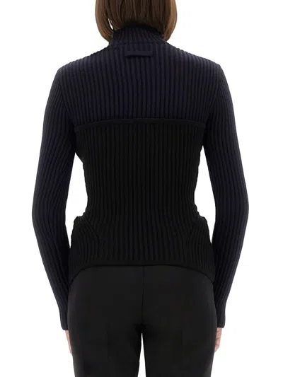 Jean Paul Gaultier Fitted Wool-blend Ribbed Knit Top In Blue