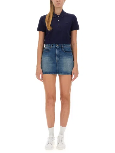 Lacoste Chest Logo-patch Polo Top In Blue