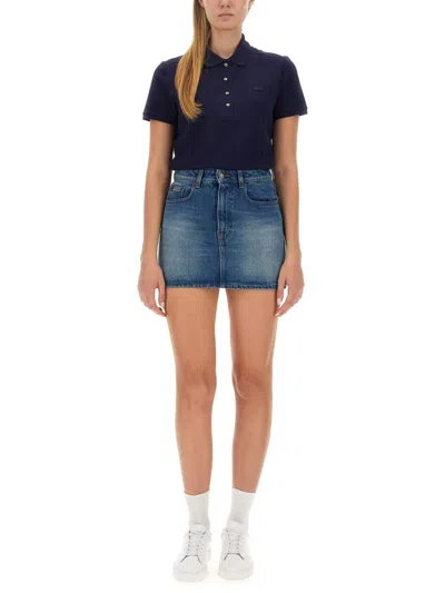 Lacoste Chest Logo-patch Polo Top In Blue