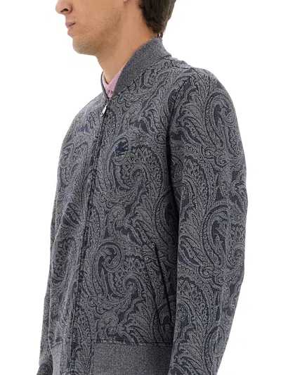 Etro Jacquard Bomber Jacket Featuring Paisley Pattern In Gray
