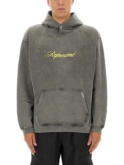 Represent Hooded Cotton Sweatshirt Kangaroo Pocket In Gray