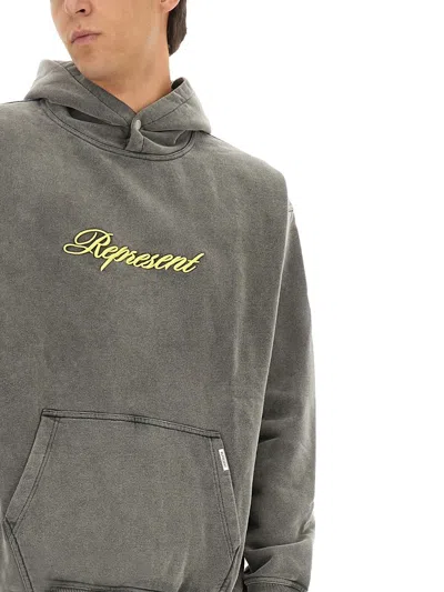 Represent Hooded Cotton Sweatshirt Kangaroo Pocket In Gray