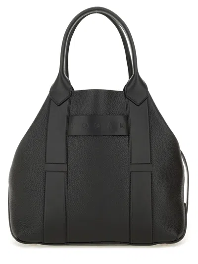 Hogan Medium Leather Handbag With Pebbled Texture In Black