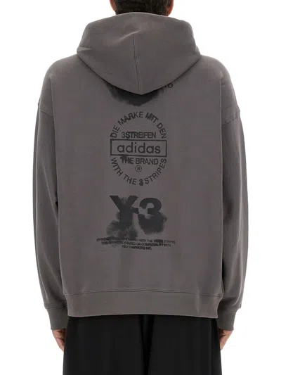 Y-3 Hoodie Featuring Graphic Design On Back In Gray