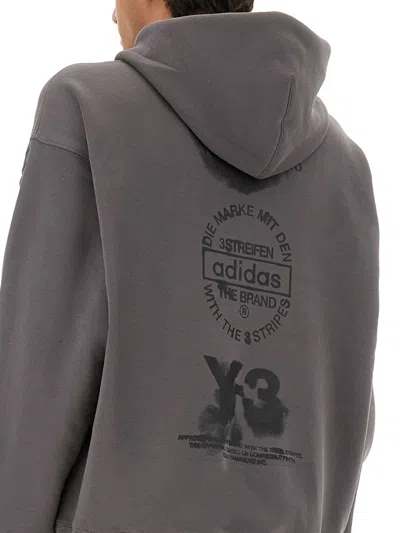Y-3 Hoodie Featuring Graphic Design On Back In Gray