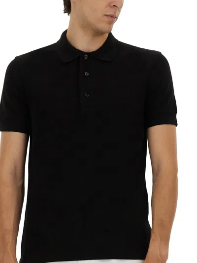 Tom Ford Mens Black Short-sleeve Lyocell-cotton Piquet Polo Shirt In Blue