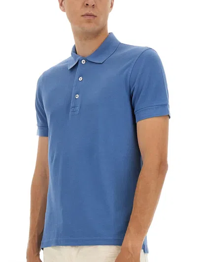Tom Ford Lyocell Piquet Polo Shirt In Blue