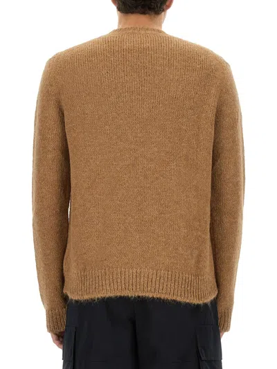 Jil Sander Brown Alpaca-wool Blend Crewneck Sweater With Ribbed Cuffs In Sand