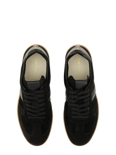 Tom Ford Leather Sneakers With Logo In Black
