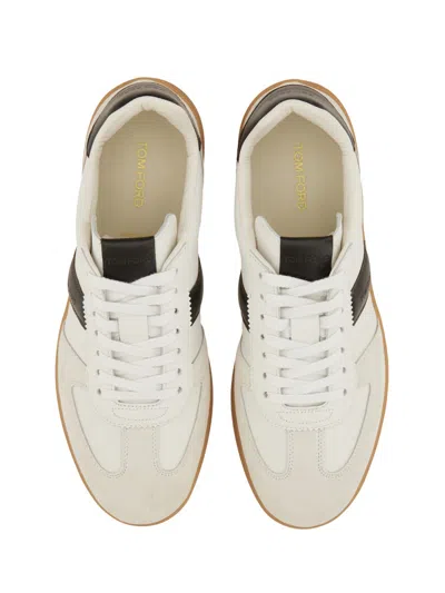 Tom Ford Low-top Calf Leather Sneakers With Contrasting Black Details In White